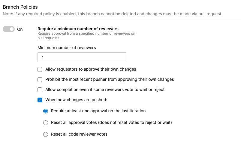 Azure DevOps branch policies reviewer setup