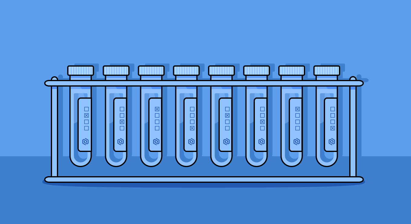 A line of test tubes against a blue background