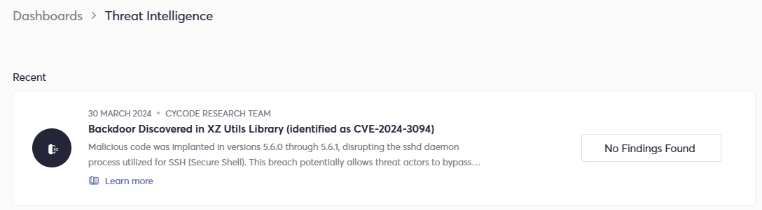 Cycode Threat Intelligence Dashboard